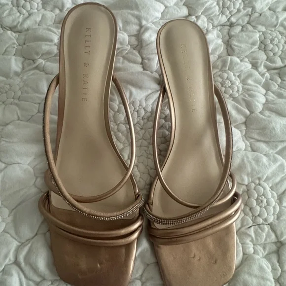 Kelly & Katie Metallic Rose Gold Strappy Slide Heels - Picture 1 of 6